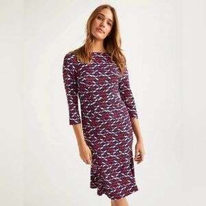 Boden Violette Peplum Dress in Navy Ribbons Size 20/22 Long Length